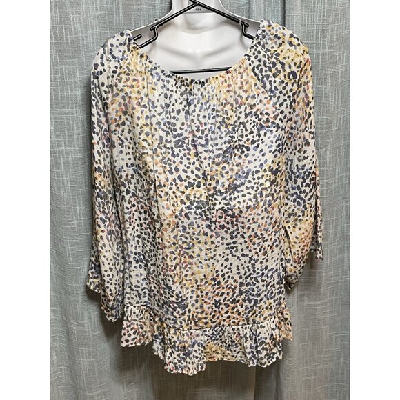 Zac & Rachel Women’s White Multicolored Animal Print Loose Flowing Gauzy XL Top - Picture 9 of 14
